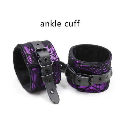 Thierry Lace Plush Leather Bondage Set Handcuffs Wrist Ankle Cuffs  Neck Collar Sex Toys Adult Games Restraints BDSM for Women