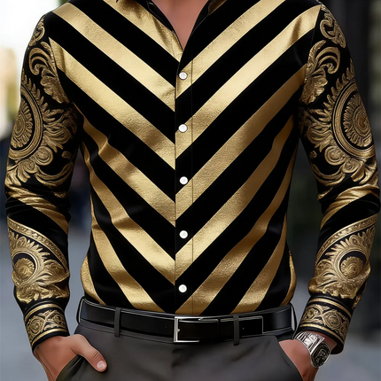 New Men's 3D Floral Printed Long Sleeved Shirt with High-Quality Patterns, Casual Long Sleeved Collar Top