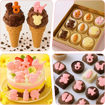 Baby Shower Chocolate Mold,Baby Onesie Pacifier Silicone Mold  Baby Feet Molds Baby Bottle Cradles Bite Size Chocolate Molds