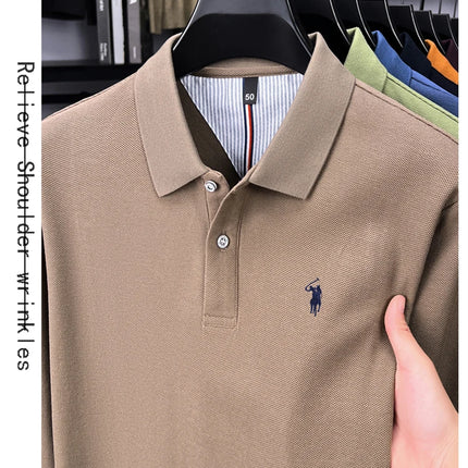 High-end brand 100% cotton long sleeve polo shirt, fashion luxury, pony embroidery, business casual comfort, new Paul men's T-shirt