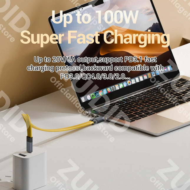 USB3.2 20Gbps Type C to Type C Flat Data Cable ThunderBolt 3 PD100W 5A USB-C Cord For iPhone 15 Pro MacBook Pro Samsung Xiaomi
