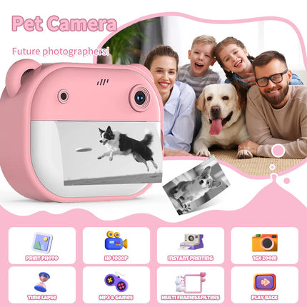 Digital Kids Instant Printing Camera 1080P Portable Video Recorder Printing Camera with Game Toys+32G Memory Christmas Gift