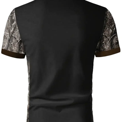 New Color Blocking Camouflage Printed Short Sleeved Polo Shirt Summer Fashion Men's Wolf Print Casual Sports T-Shirt