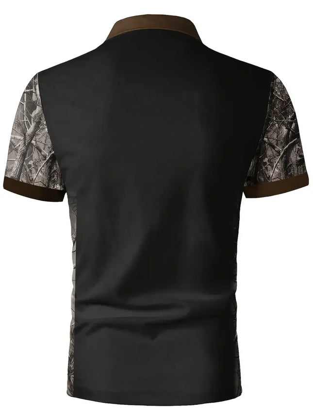 New Color Blocking Camouflage Printed Short Sleeved Polo Shirt Summer Fashion Men's Wolf Print Casual Sports T-Shirt
