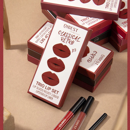 3pcs Matte Liquid Lipstick+Lip Liner Set Lip Glaze Makeup Nude Black Red Velvet Lip Gloss Long Lasting Lip Tint Cosmetics Kits