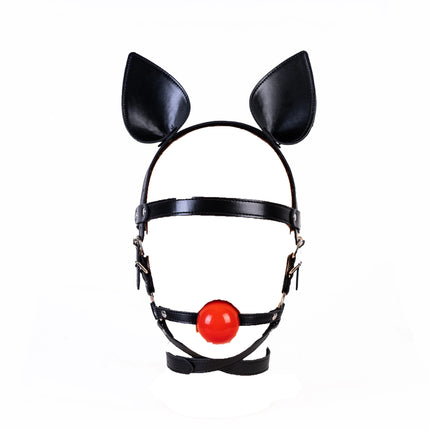 Fetish Bdsm Couples Flirt Erotic Costumes Adjustable Slave Head Leather Bondage Strap Harness Mouth Gag Ball for Men Women