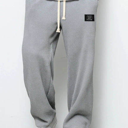 Men's spring-autumn trendy brand loose-fitting stretchy straight-leg sweatpants. Waffle fabric. Micro-bouncy sporty casual pants