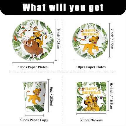 The Lion King Simba Jungle Theme Tableware Kit Printed Paper Plates Paper Cups Kids Boys Safari Birthday Party Decorations