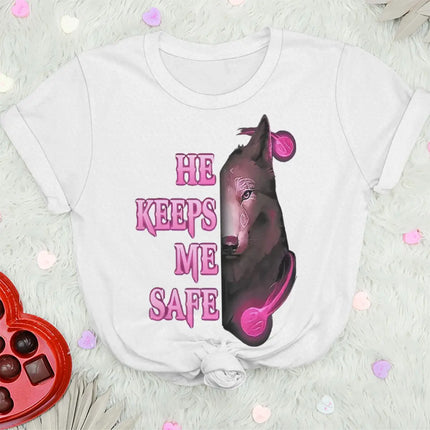 Vintage Wolf Print T Shirt For Couple "He Keeps Me Safe She Keeps Me Wild" Women Men Harajuku Husband Wife Anniversary Tshirts