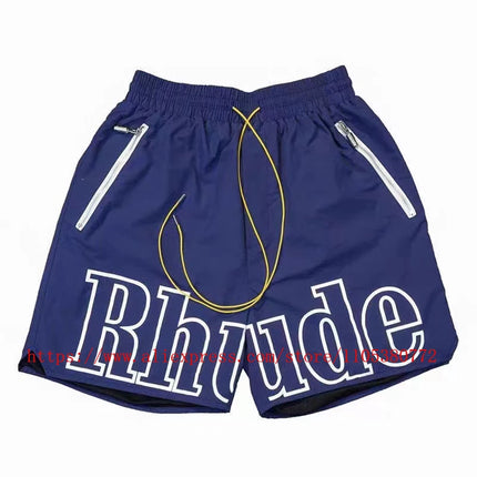 2026 New  RHUDE Men's Print Casual Shorts Loose Fit Nylon Drawstring Basketball Street Beach Shorts with Pockets Fast Delivery