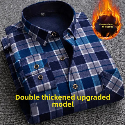 Thickened Fleece Men's Casual Shirt Warm Plaid Set Winter Wear Comfortable Breathable Fashionable Chinese Brand Clothing