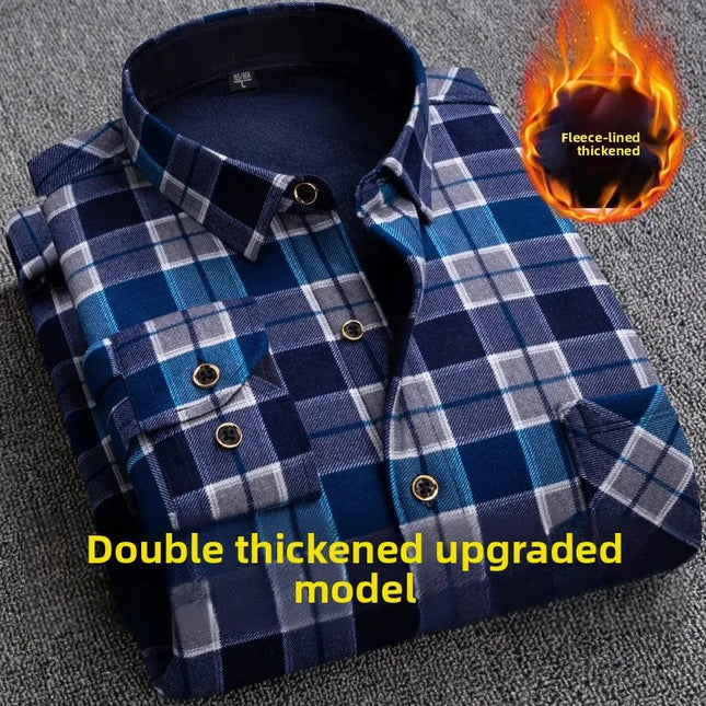 Thickened Fleece Men's Casual Shirt Warm Plaid Set Winter Wear Comfortable Breathable Fashionable Chinese Brand Clothing