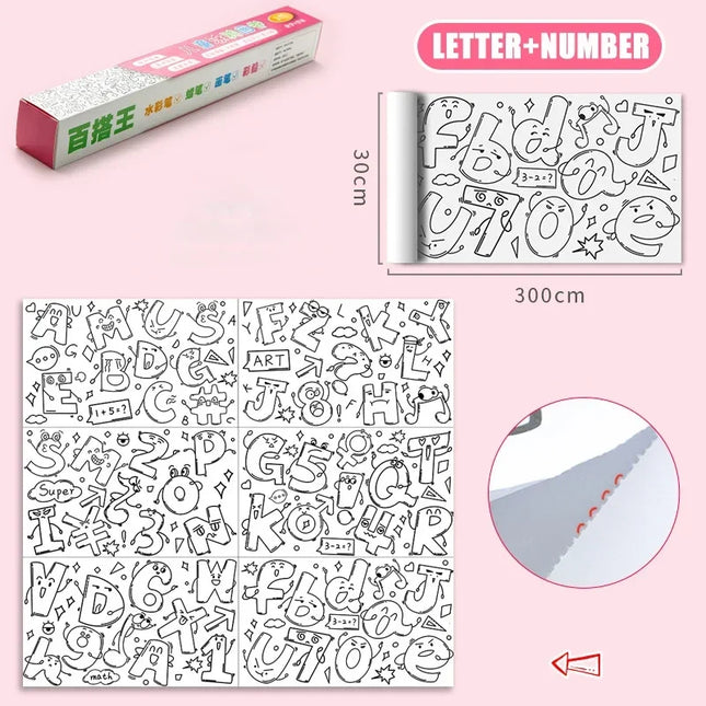 Children Drawing Roll Sticky Coloring Paper Roll DIY Painting Toy Color Filling Paper Graffiti Scroll for Kids Educational Toys