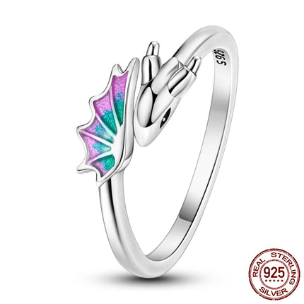 Opening Ring 925 Original Silver Adjustable Three-color Butterfly Fire Dragon Ring Fashion Jewelry Birthday Gift For Women