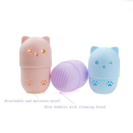 Cute Silicone Makeup Sponge Holder Cat Shaped Sponge Rack Powder Puff Case Cosmetic Blender Sponge Box Makeup Egg Drying Case