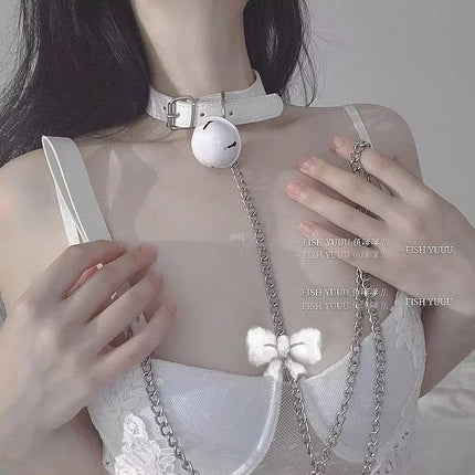 Sexy Women Charm Collar Choker Necklace PU Leather Harness Gift Punk Tassel Necklace Maid Cosplay Y2k Gothic Accessories