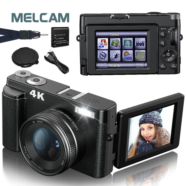 4K Digital Camera for Photography and Video, Autofocus, Anti-Shake, 48MP Compact Vlogging Camera, 3'' 180° Flip Screen with Flash