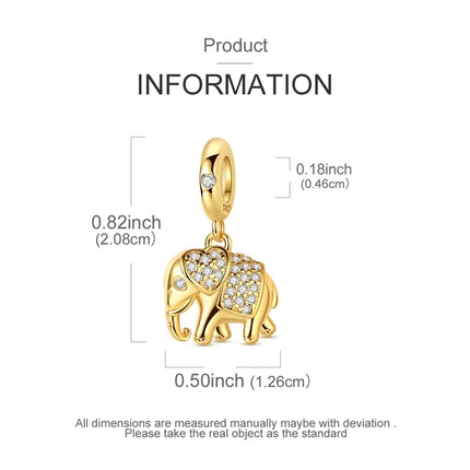 Original 925 Sterling Silver Charms Bead Gold Elephant Pendant Fit Original Bracelet Necklace For Women DIY Jewelry Gift