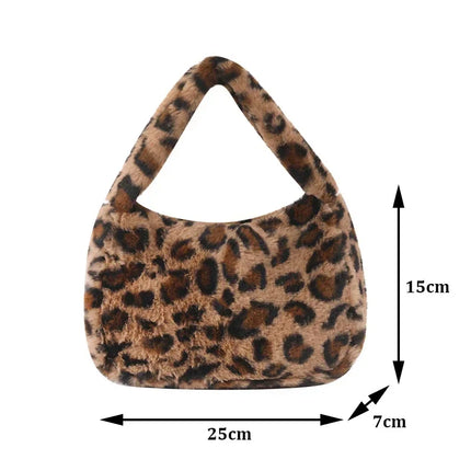 Y2k Korean Plush Retro Leopard Print Bags for Women Underarm Bags Leopard Zebra Pattern Fluffy Tote Bags Small Purses Handbags