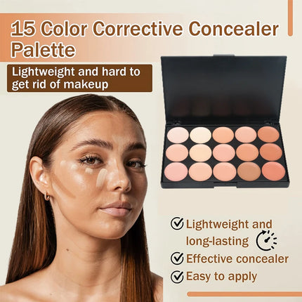 15 Colors Face Concealer Camouflage Cream,Waterproof for Covering Facial Blemishes,Dark Circles,Freckles,Scars,with Brightening