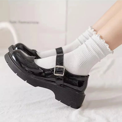 Cotton Socks for Women Girls Ruffle Top Solid Color Spring Autumn Breathable Soft Mid-calf Sock 1 Pair or 2 Pairs