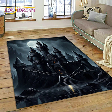 Dream Fairy Tale Castle Mysterious Gothic Cartoon Carpet Rug for Living Room Bedroom Home Sofa, Kid Area Rug Non-slip Floor Mat