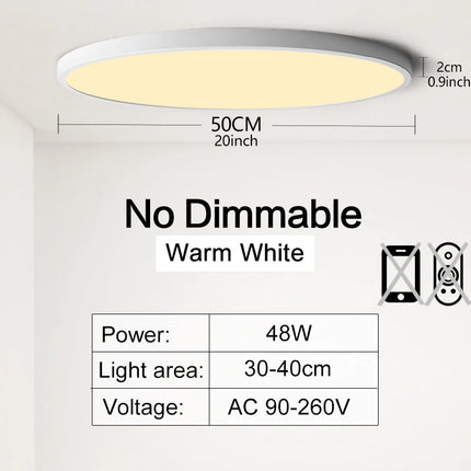 50CM Large Ceiling lamp Smart APP/ Remote Control Dimmable for Bedroom 48W Ceiling Lights AC 110/220V led lights for Living room