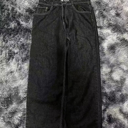 Y2K Harajuku Street Style Men Jeans Letter Embroidered Loose Hip Hop Oversized Wide Leg Unisex Mopping Trousers Soft Fabric