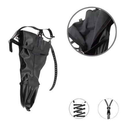 Y-back Strap Lace-up Straight Arm Binder with Zipper Leather Tight Fit Single Sleeve for Couple BDSM Bondage Interaction Sex Toy