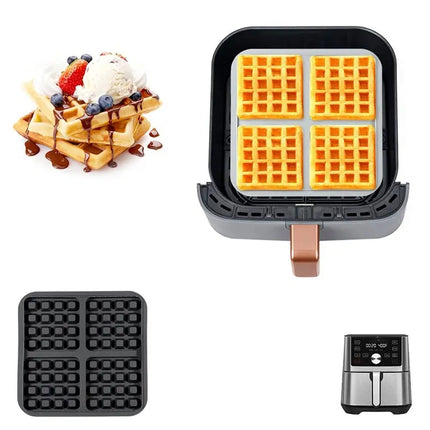 EMECE-For Air Fryer Compatible, Waffle Molds-Square Non-Stick Baking Tray For Belgian Waffles, Pancakes& Egg Patties,Fits 4-7QT