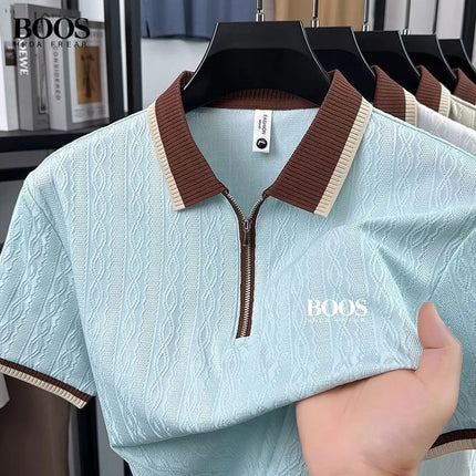 New Men's High-Quality Knitted Short-Sleeved Polo Shirt, Summer Korean Version, Fashionable and Casual, Silky and Breathable Top