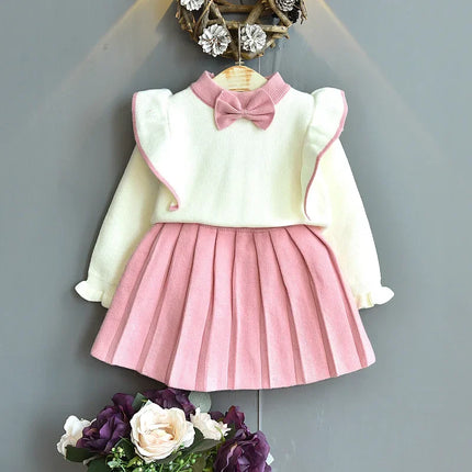 Fall toddler girl sweaters  2022 new warm knitted shirt suit skirt Korean fashion autumn winter clothes children's two piece set