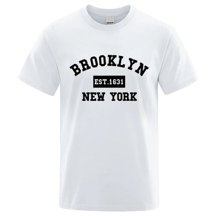 Brooklyn Est. 1631 New York Letter Print T-Shirt Man Casual Loose T-Shirts Summer Cotton Tops Fashion Breathable Tee Clothing