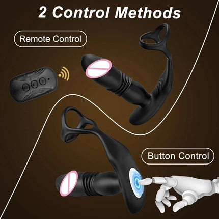 Remote Control Anal Telescopic Vibrator Male Thrusting Prostate Massager Penis Cock Ring Butt Plug Sex Toy for Adult For Gay