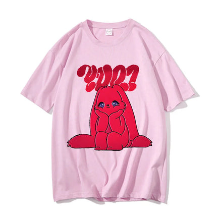 Yuqi 1st Mini Album YUQ1 T-shirt Same Rabbit Pattern Printing Tee-shirt Kawaii Fashion O Neck Cotton Tops T-shirt Couples Clothes
