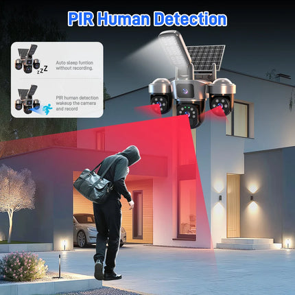 V380 8K 15MP WiFi Solar Camera With Solar Lighting 3-Screen Security Protection Wireless WiFi Solar Outdoor Surveillance