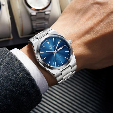 PAAZOMU Luxury Sport Quartz Man Wristwatch Waterproof Luminous Date Week Men Watches Stainless Steel Men's Watch Male Watch+box