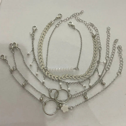 Bohemian Summer Beach Anklet Set For Women Gold Color Chain On Leg Leaf Heart Pineapple Rose Charm Ankle Bracelet Female Jewelry