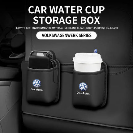 The multi-functional leather storage case for car water cups is suitable For VW Volkswagen Polo Tiguan Passat Golf Jetta Lavida