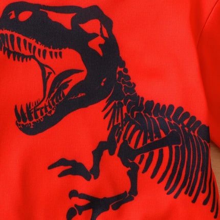 Spring and autumn style for young boys, dinosaur printed fleece hooded long-sleeved sweatshirt and sweatpants, casual two-piece