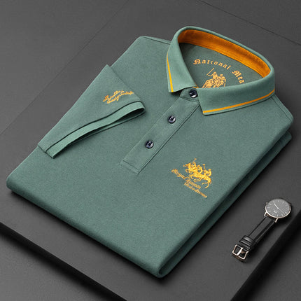 Summer New Men's Embroidered Polo Collar 100% Cotton Short-Sleeved Polo Shirt Fashion Solid Color Casual Top T-shirt M-4XL