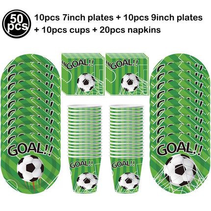 Soccer Theme Disposable Tableware Set Paper Plates Cups Napkins Tablecloth Boys Sports Football Birthday Party Decor Supplies