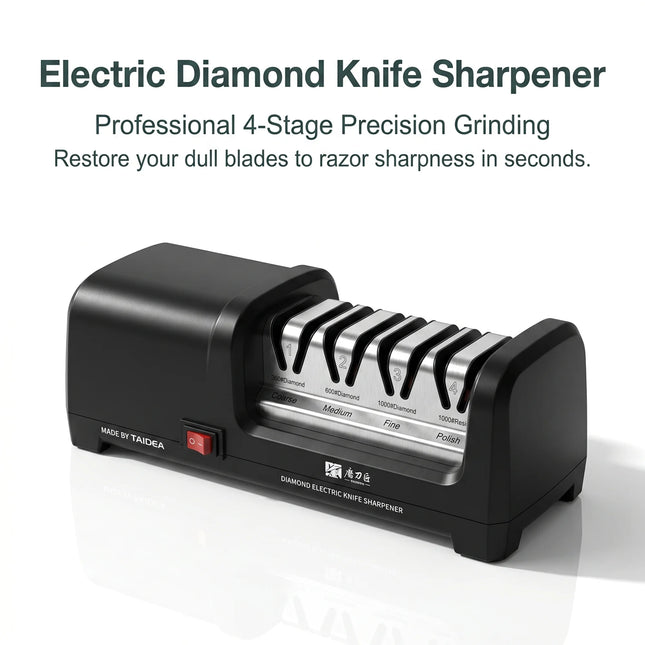 20-Degree Electric Knife Sharpener TG2102 – 4 Stages: Sharpening + Polishing for Kitchen Knives