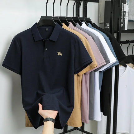 100% pure cotton fashionable men's short sleeve polo shirt 2025 summer  golf casual top high-end brand embroidered design Tshirt