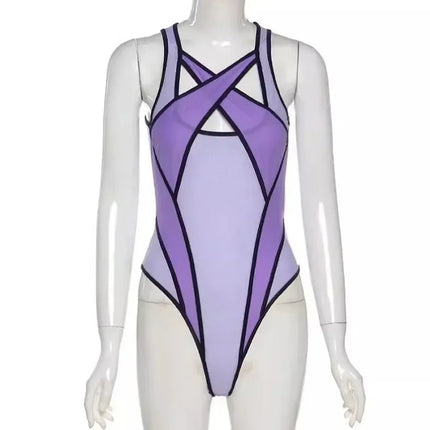 Tornova 2-Piece Interesting Underwear Sexy Women's Mesh See-through Contrast Color Halterneck Jumpsuit Sexy Underwear Suit New