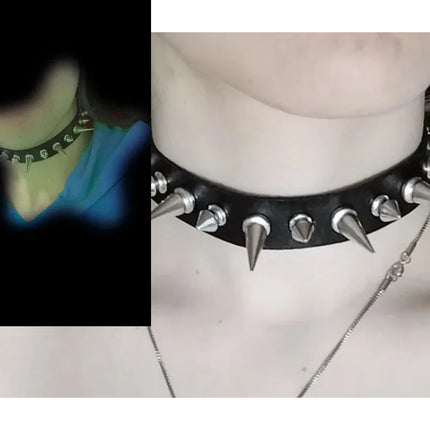 Punk Long Spike Choker Faux Leather Collar for Women Men Cool Big Rivets Studded Chocker Goth Style Necklace Accessories 2025