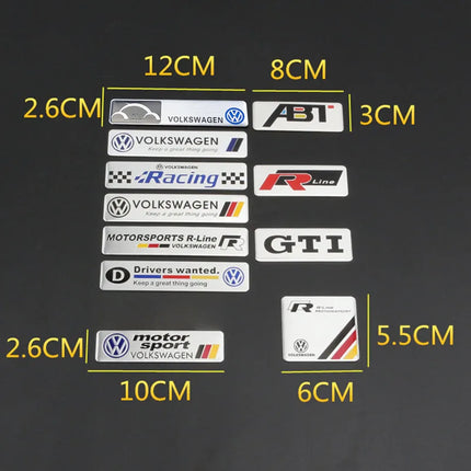 Volkswagen Series Aluminum Badge Car Body Stickers Decals For VW GTI Polo Golf Passat Tiguan Arteon Touareg Taigo Caddy Jetta CC