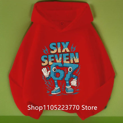 Spring And Autumn Single Casual Fashion Christmas #67 Boys Black Hoodie, Six Seven, Hand Support 67 Cartoon Print Pattern