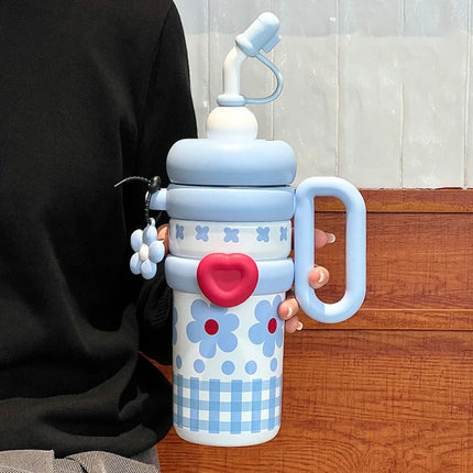920ML Insulated Thermos with Handle Handheld Thermos Coffee Cup Stainless Steel Large Capacity Sports Water Kettle Travel