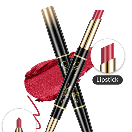 QIC Lipstick Lipliner Pen Matte Velvet Lip Liner Pencil Contour Makeup Sexy Red Lip Stick Long Lasting Cosmetics